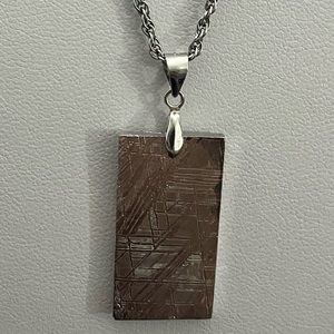 Natural Muonionalusta Meteorite FreeSize Rectangular Silver Pendant 925 Unisex